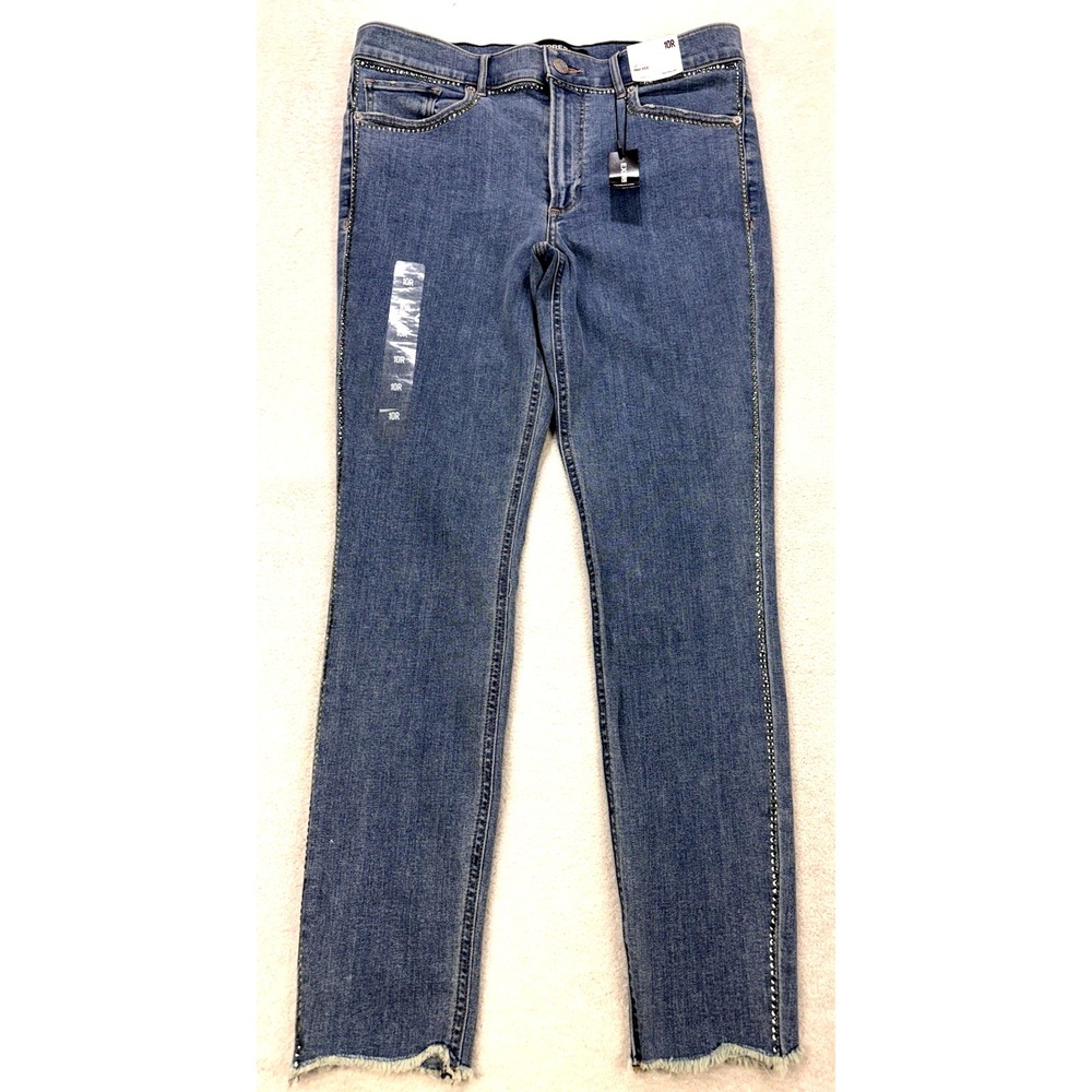 Express Jeans Women 10 R Blue High Rise Ankle Legging‎ Rhinestones Denim Repreve